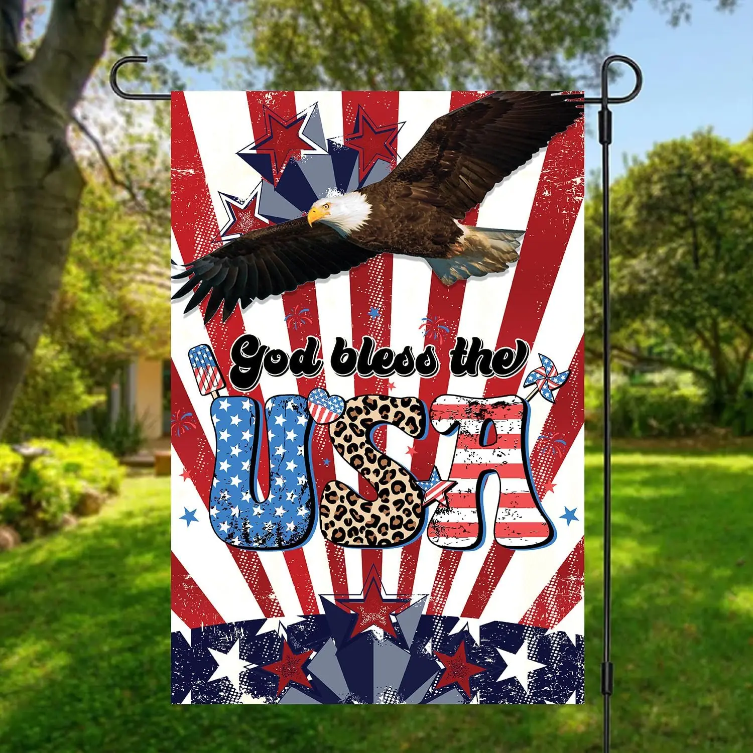 4th Of July Garden Flag Set 12x18 And 28 X 40 Double Sided, Eagle God Bless America Garden Flags, Eagle Independence Day Gar yyi