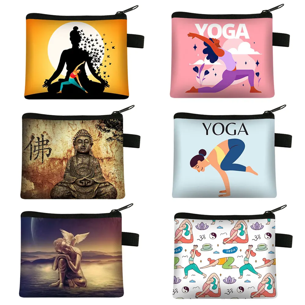 

Home Exercise Gym Yoga Print Coin Bag Buddha Chakra Meditation Women Wallet Key Card Earphone Holder Money Bag Cute Coin Purse