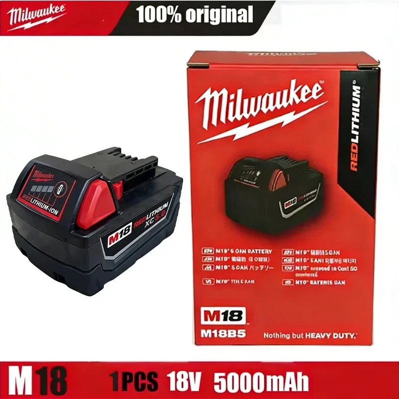 

Authentic Milwaukee M18 18V Fast-Charging lithium-ion rechargeable battery 5.0Ah 6.0Ah compatible M18B5 M18B6 Power Tool Battery