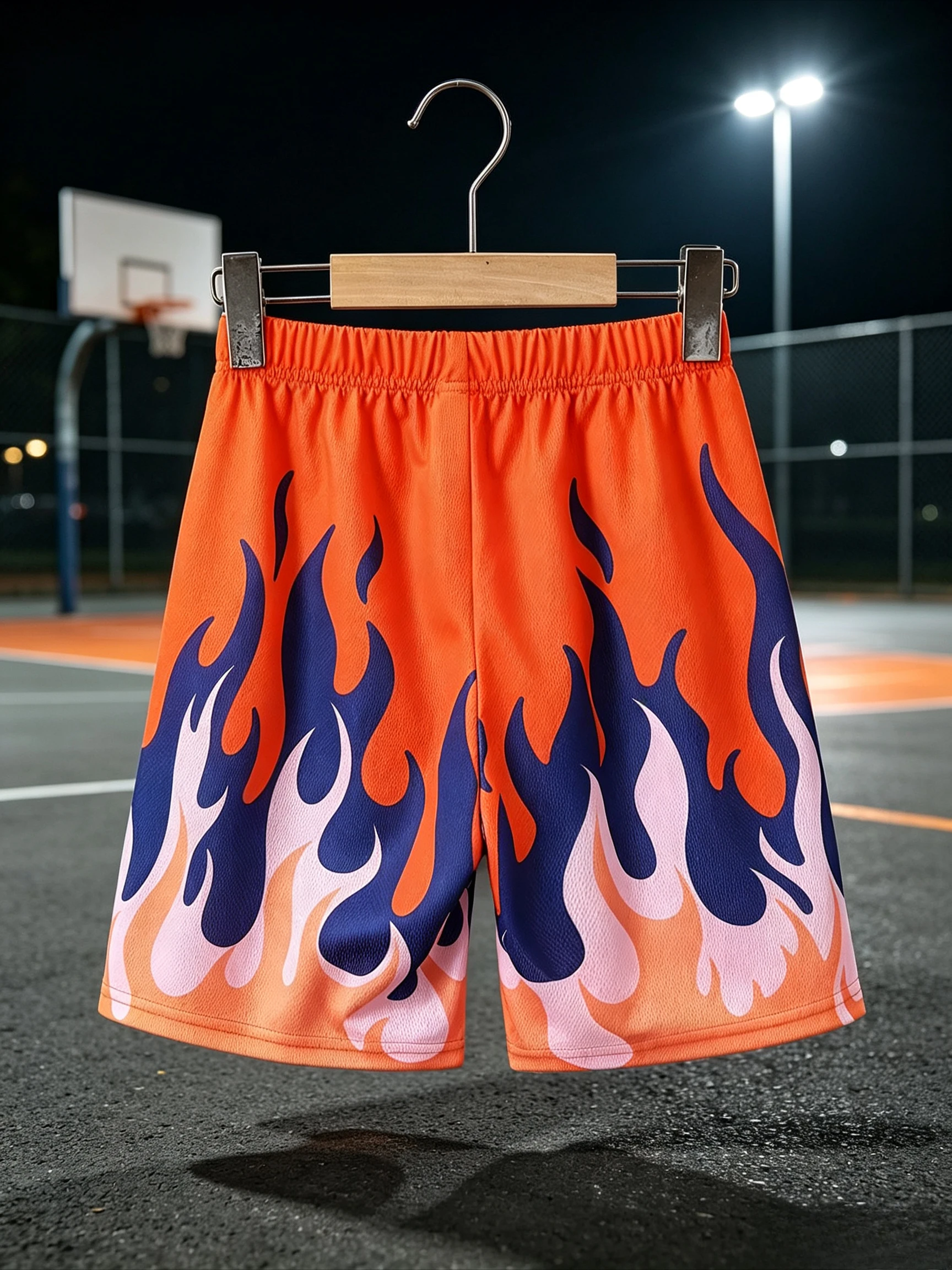 2026 Summer New  Orange Blue White Flame Retro Basketball Shorts Men's Quick Drying Shorts Are Suitable for Y2K