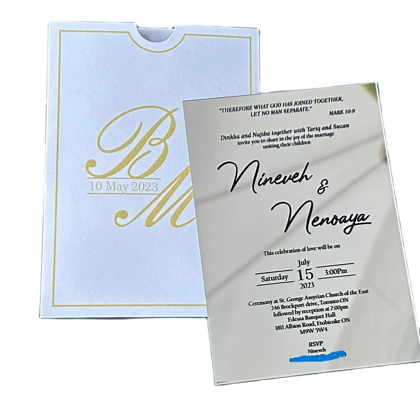 

Mirror Silver Acrylic Wedding Invite Gold Card Custom 10pcs Quinceanera Invitation