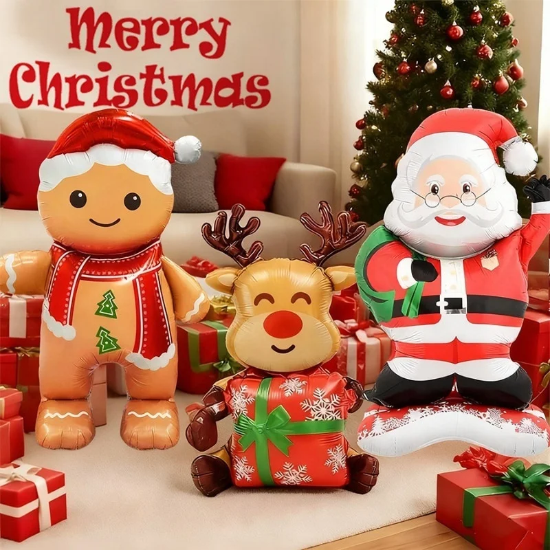 بالونات عيد الميلاد قائمة بذاتها، بالونات رقائق سانتا كلوز اللطيفة - لا حاجة إلى هيليوم لديكور جو احتفالي للمنزل والمكتب #1