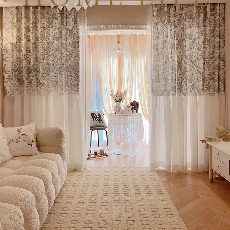 Patchwork Retro Cotton Linen Blackout Luxury Vintage Design Custom Drapes French Sketch Print for Bedroom Living Room Fashion
