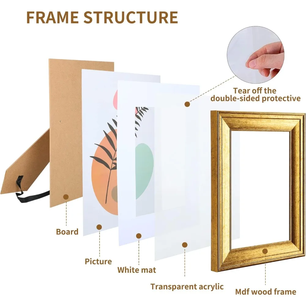 SYNTRIFIC 6PC 5x7in Gold Frames, Vintage Gold Picture Frames for Wall Mounting and Tabletop Display