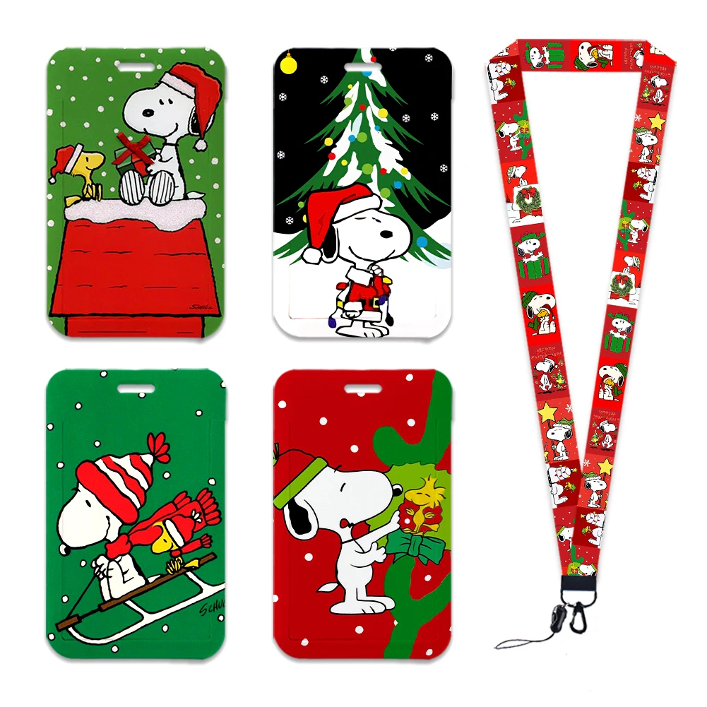 Snoopy Merry Christmas Design Cute Cartoon Badge Holder Id Card Bus Card Holder Lanyard For Accessories Gifts Party Decoration