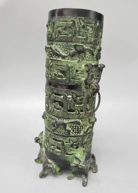 Chinese archaize bronze Three sheep pen container crafts