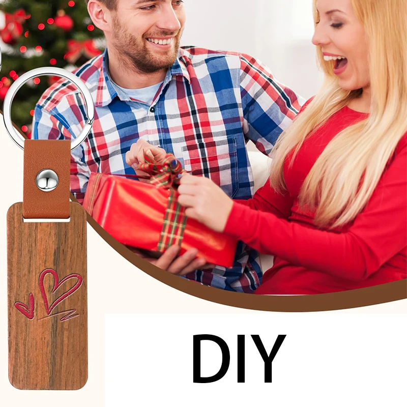 10Pcs Wooden Keychain Blank with Leather Strap Unfinished Wood Keychain for DIY Various Key Tags Craft Gift image 4