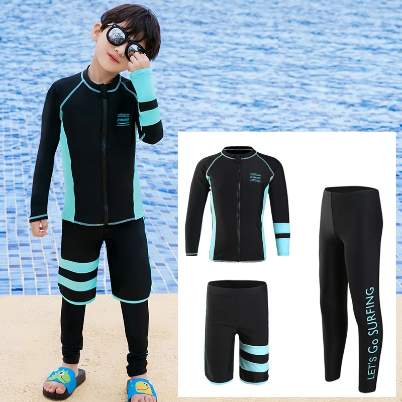 Boy\'s 3pcs Long Sleeve UV Sun Protection Shirts & Leggings with Trunks Quick Dry Outdoor for Fishing Running Workout Kids Youth