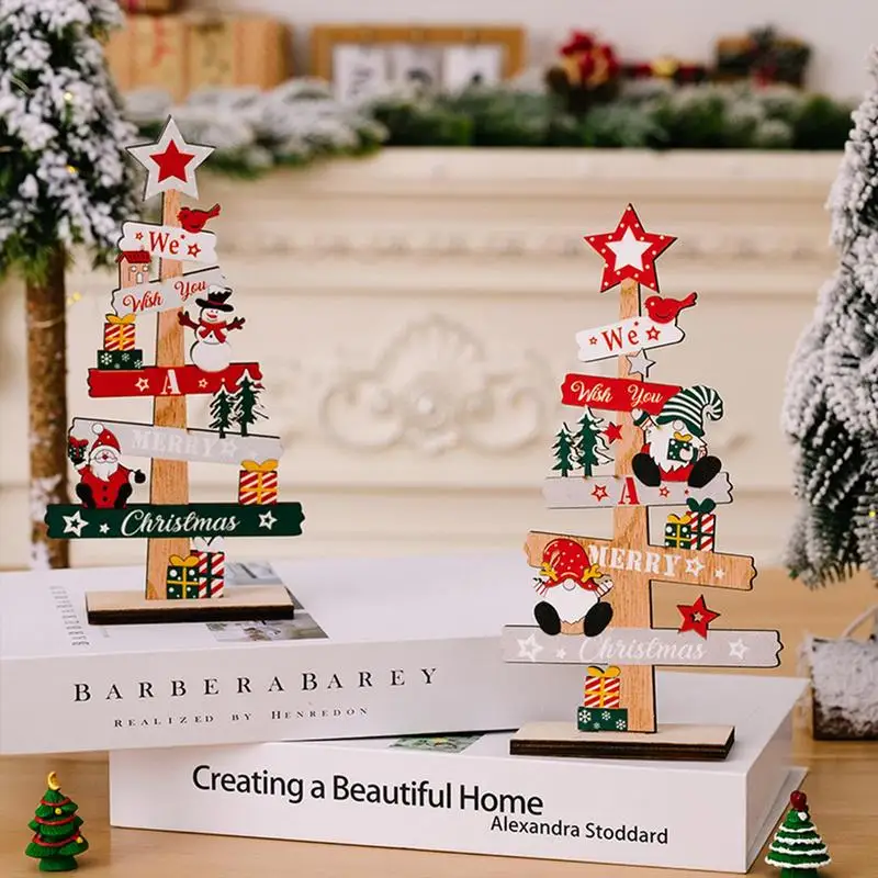 クリスマスの装飾木製の看板クリスマスの木Snowman santlacusデスクトップ暖炉の本棚windowsill