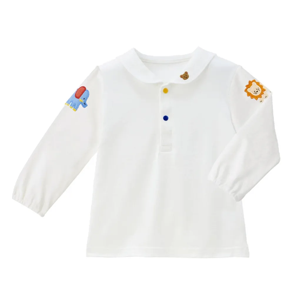 

spring baby clothes boys clothing Cartoon animal embroidery shirt White turtleneck shirt girl long sleeve shirts