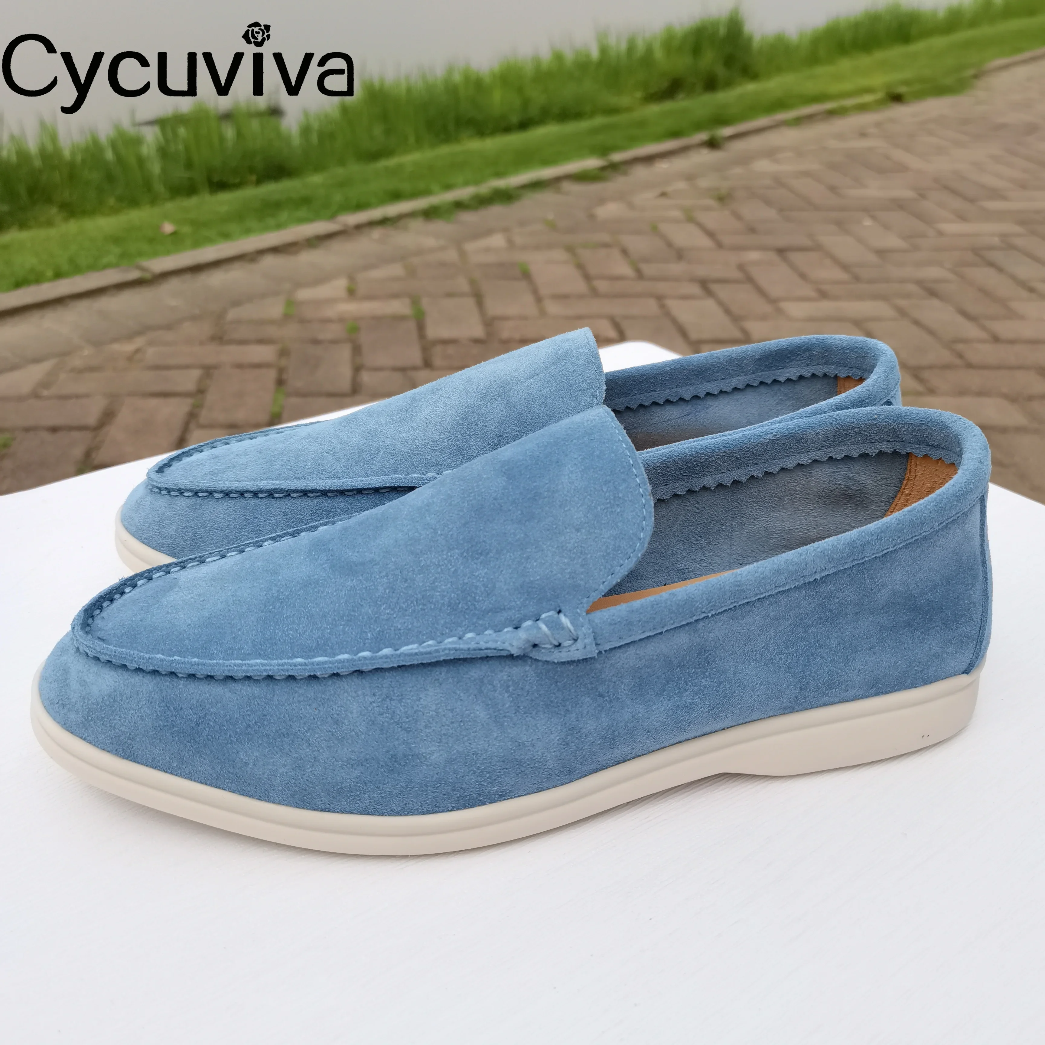 2023 Hot Sale Unisex Flat Causal Shoes Cow Suede Loafers Women Slip On Summer Walk Mules Brand Dress Shoes For Men Size 46