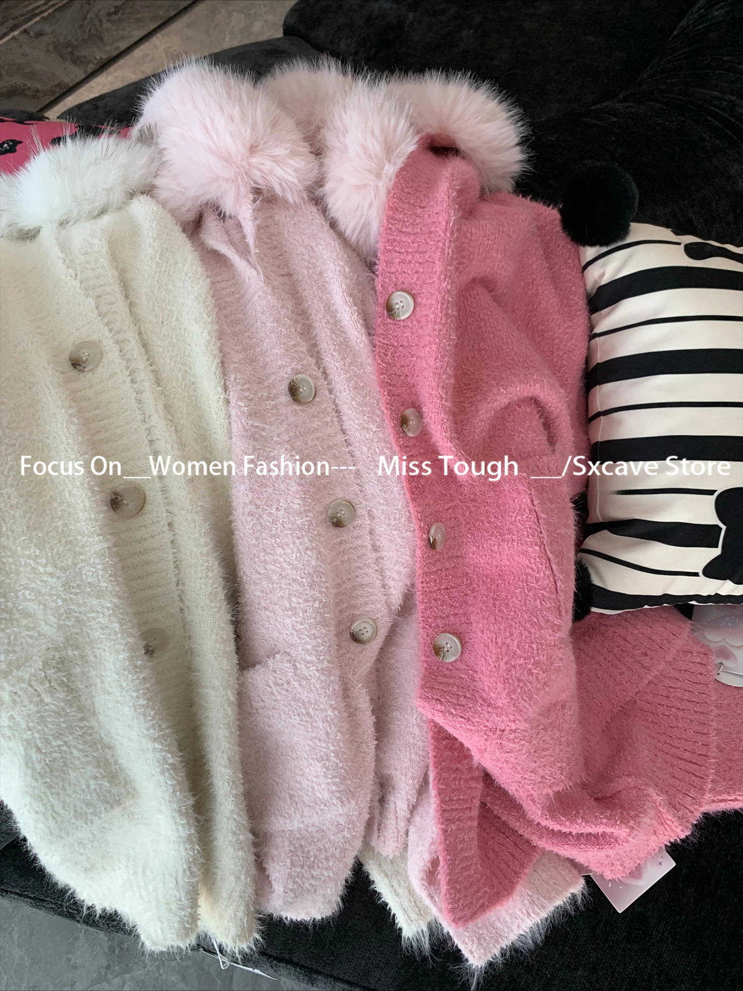 معاطف كورية من الفرو الصناعي مع غطاء للرأس للنساء بأكمام طويلة سترة محبوكة نحيفة ملابس خارجية للربيع سترة كلاسيكية أنيقة بلون نقي #6