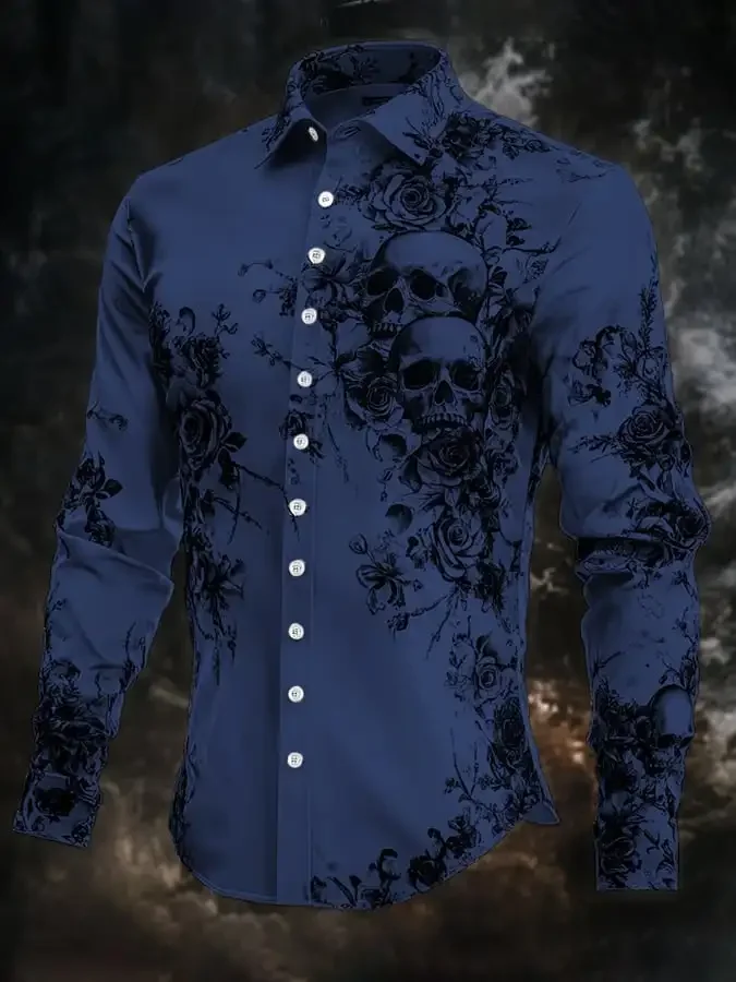 Mens Shirt Stripe Graphic Print Skull Outdoor Streetwear Long Sleeve Button Clothing Fashion Street Simple Trendy Design