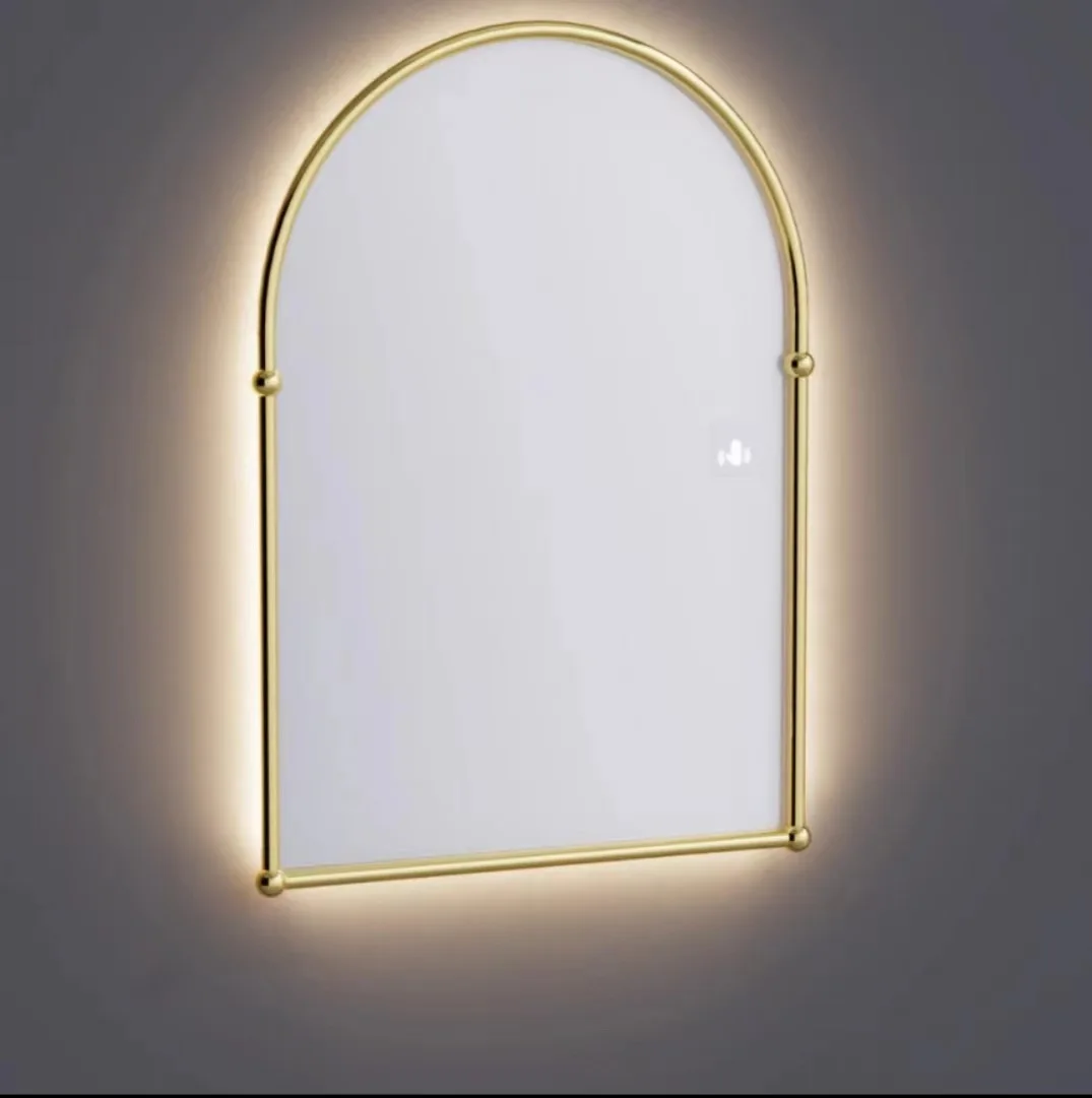 Miroir de salle de bains en arc Vintage français, miroir de salle de bains en laiton doré, vue européenne, Dressing de salle de bains