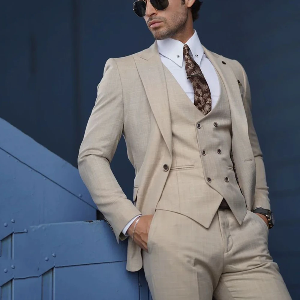 

Formal Suits for Men Single Breasted 3 Pieces Jacket Pants Vest Blazers Sets Slim Fit Business Banquet Wedding Costume Homme