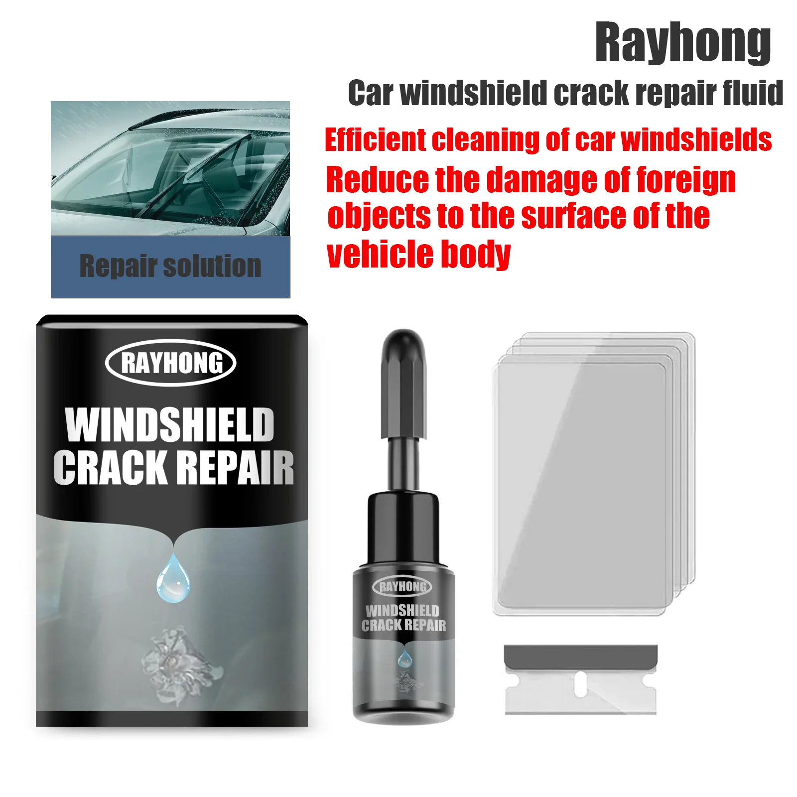 Rayhong Liquide de réparation de fissures de pare-brise - Agent de réparation de fissures adhésives de pare-brise