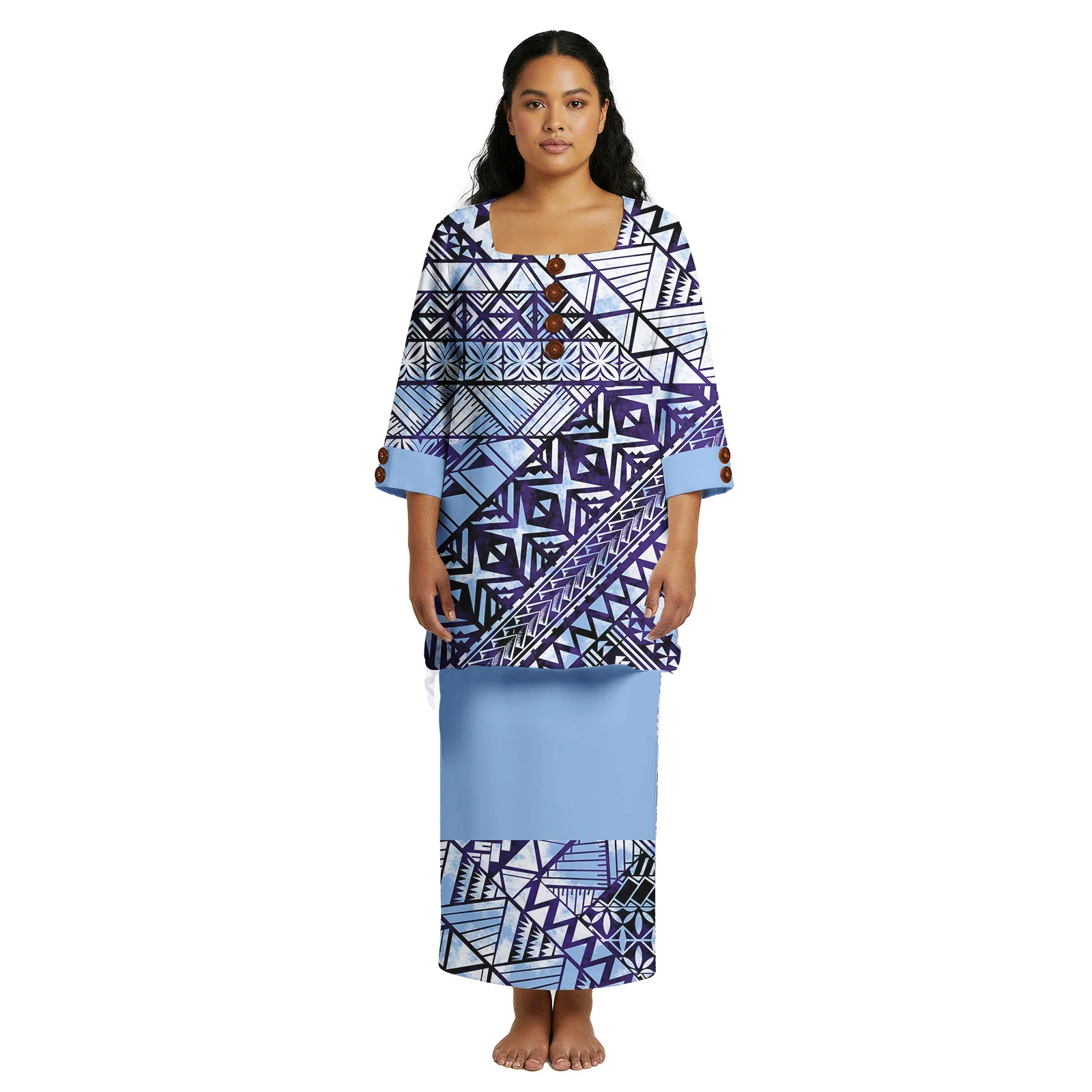 حجم كبير المرأة هاواي طباعة شاطئ فستان طويل مخصص تونغا بوليتاسي ساموا فساتين Elei القبلية فستان الحفلات قطعتين مجموعة