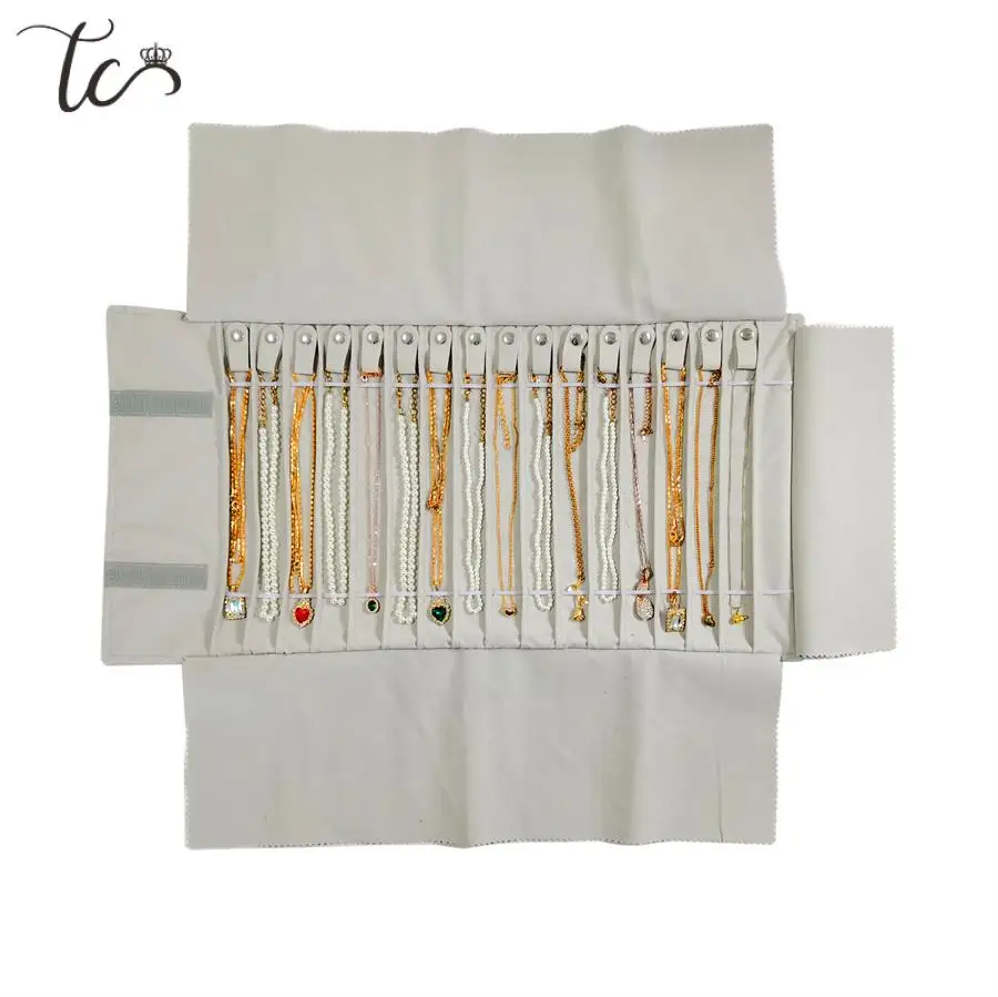 

Grey Velvet Jewelry Roll Bag Necklace Pendant Bracelet Storage Display Bag Portable Travel Bag
