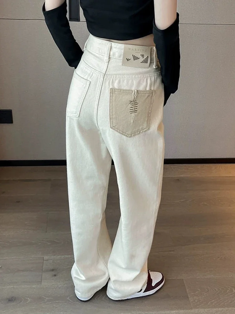 Nieuwe Klassieke Hoge Taille Slanke Eenvoudige Casual Vrouwelijke Jeans Lente Mode Full Length Chique Rits Knop Basic Straight Vrouwen Jeans