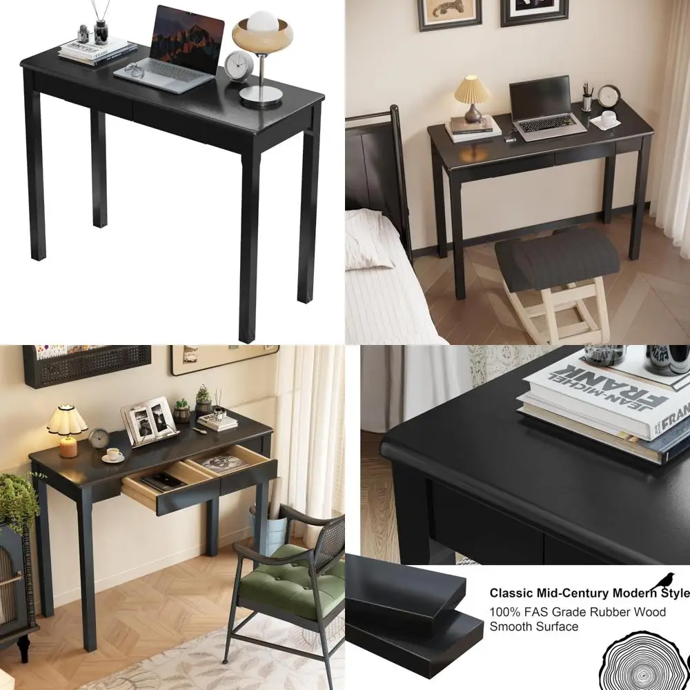 

Modern 39 x 16 Narrow Solid Wood Desk with Drawers, Compact Study Table for Small Spaces