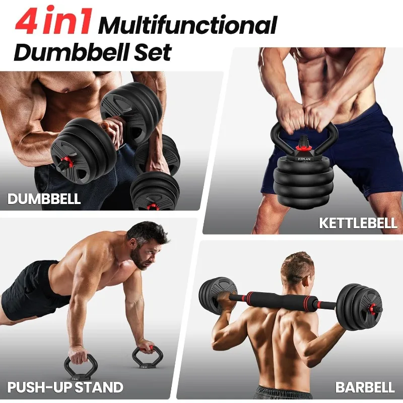 Adjustable dumbbell set,20/35/45/55/70/90lbs Free Weights set with upgraded nut, 4 in 1 Weight Set Used as Kettlebells, Barbell