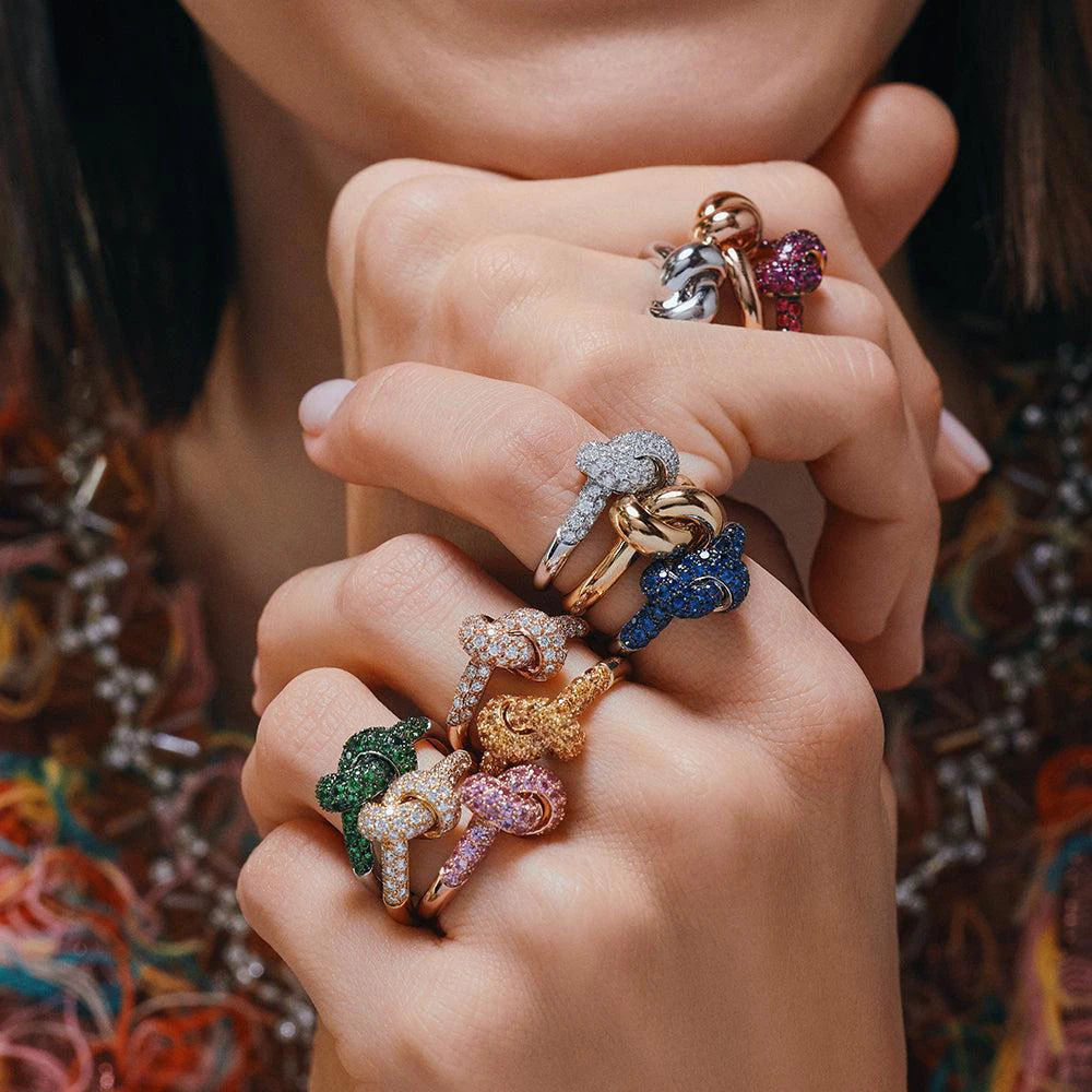 Klassischer Design-Stil, farbige Zirkon-Knotenringe für Frauen, wasserdichter Edelstahl, klobiger geometrischer Ehering, Schmuck, Bijoux
