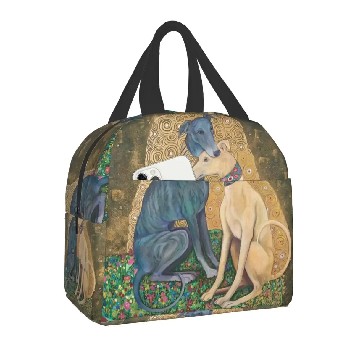 Gustav Klimt Greyhound Dog Art Insulated Lunch Tote Bag for Men Women Whippet Sihthound Dog Thermal Cooler Lunch Box for School