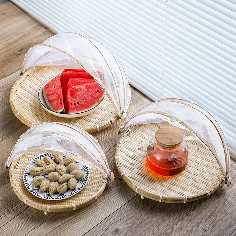 

Cross-border exclusive mesh, bamboo basket, vegetable cover, household fly-proof foodcover, tea dryingbasket, breadbasket, ba