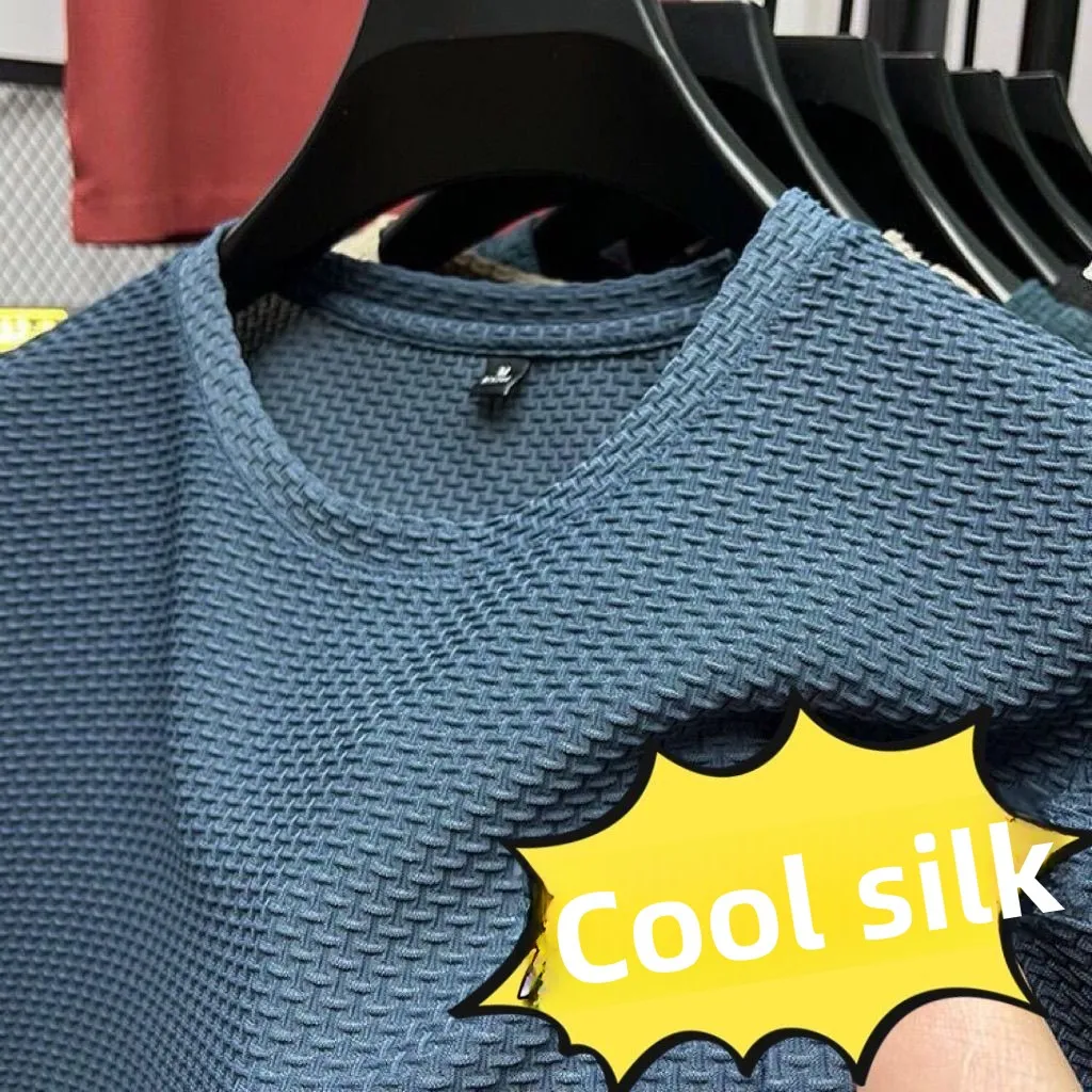 Summer Ice Silk High-End Solid Color High Quality Short Sleeve T Shirts Men's Breathable Fashion T-Shirt Male Brand Clothes 6XL