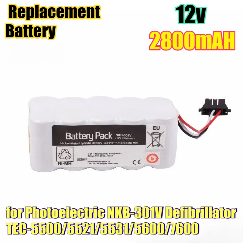 

2800mAh Replacement Battery for Photoelectric NKB-301V Defibrillator TEC-5500/5521/5531/5600/7600 Medical Device Power Supply