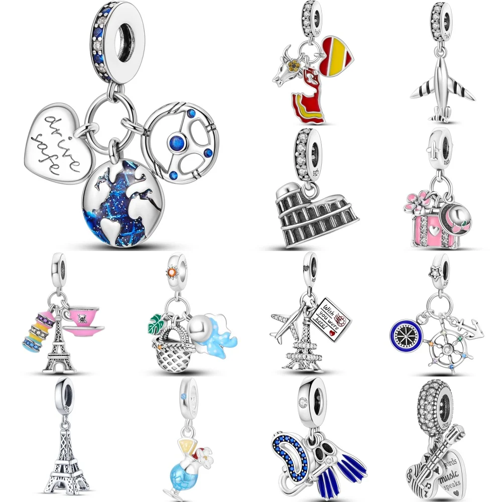 New 925 Sterling Travel And Hobbies Aircraft Luggage Series Charms Beads Fit Original Pandora Bracelets S925 DIY Jewelry Gift