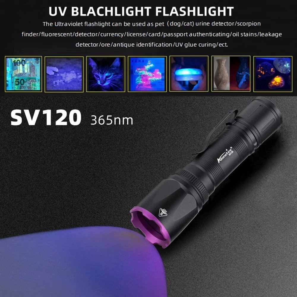 Linterna luz negra LED UV 365 nm recargable USB para curado
