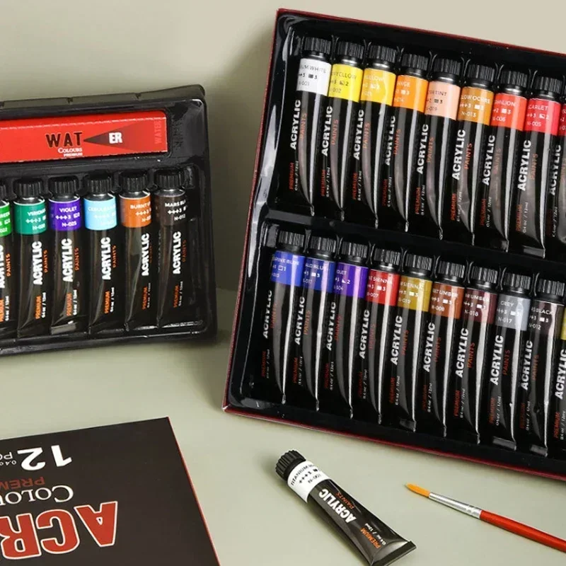 12-30 Colors Acrylic Paint Set Tubes Rich Pigment Waterproof Artist Painting Pigment for Canvas Rock Wood Art School Supplies