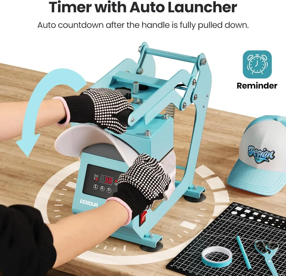 Pressa di calore per cappelli 2 in 1 con controllo digitale della temperatura e del timer, avviamento automatico per cappucci e HTV