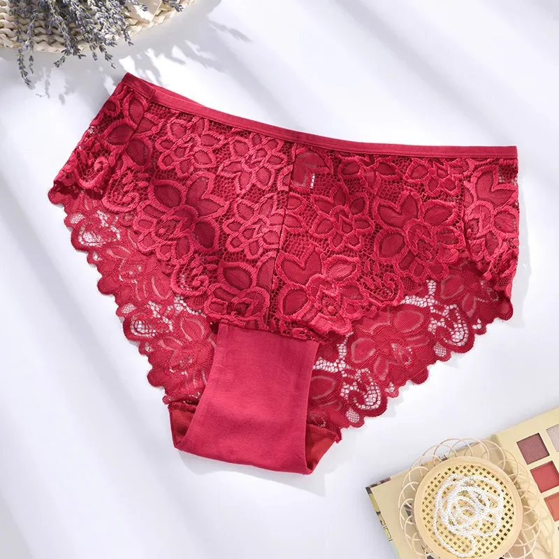 1XL-4XL Plus Size Women Briefs Panties High Waist Lingerie Hollow Out Underpants Comfortable Underwear 80-140kg