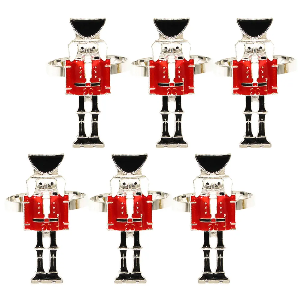 

6pcs Napkin Rings Silver Nutcracker Shape Elegant Design Christmas Decor Metal HoldersVintage Napkin Rings Table Decorations