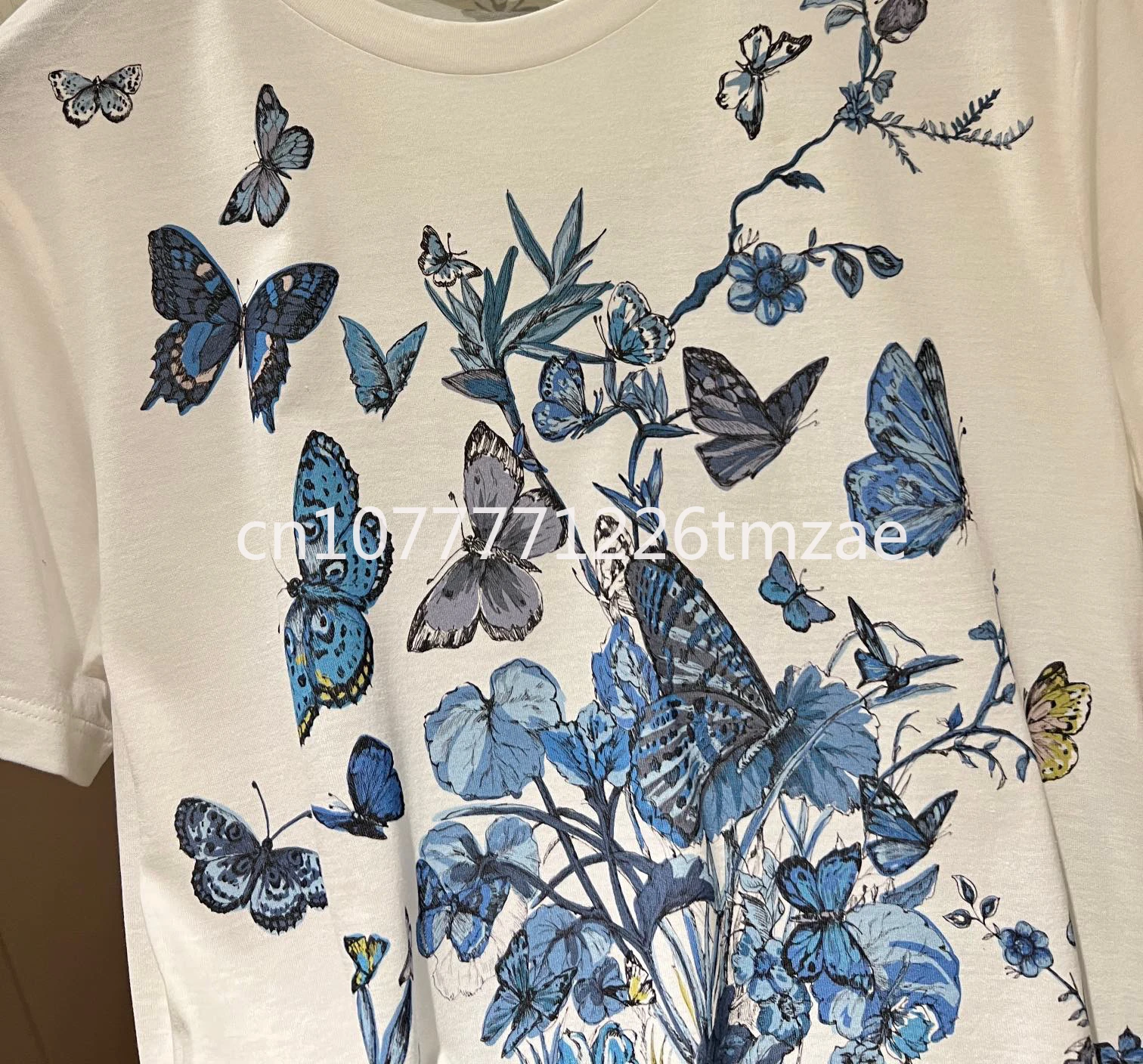 

Brand Women's Casual T-shirt 2024 Spring New Arrival Letter Floral Butterfly T-shirt