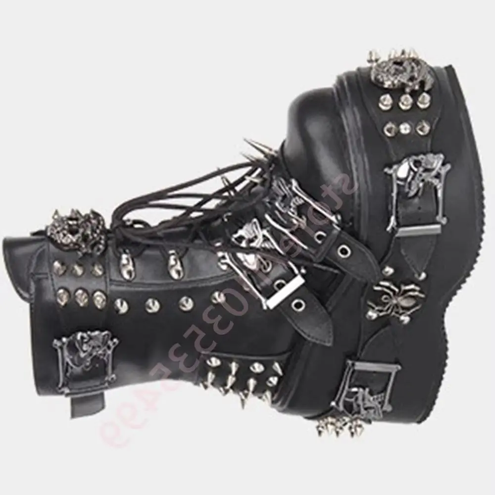 

Панк-ботинки на платформе с металлическими заклепками, круглым носком, в стиле стрит-рок, с пряжкой-ремнем, спортивные повседневные ботинки 2026