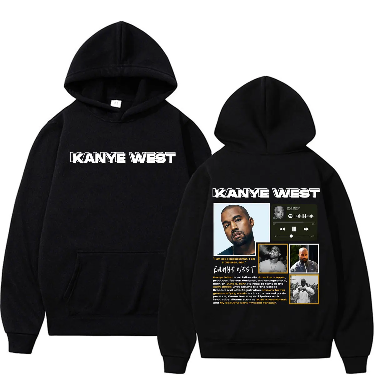 Sudadera con Capucha del Álbum Gold Digger del Rapero Kanye West, Sudadera de Moda Hip Hop Pop para Hombre y Mujer, Sudadera Informal de Felpa para Otoño