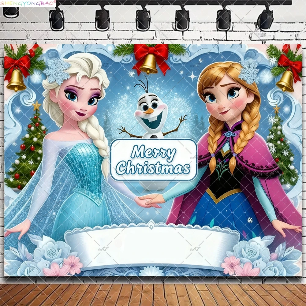 

Merry Christmas Day Background Disney Anna Princess Happy Birthday Party Girls Baby Shower Photography Backdrops FZ-08