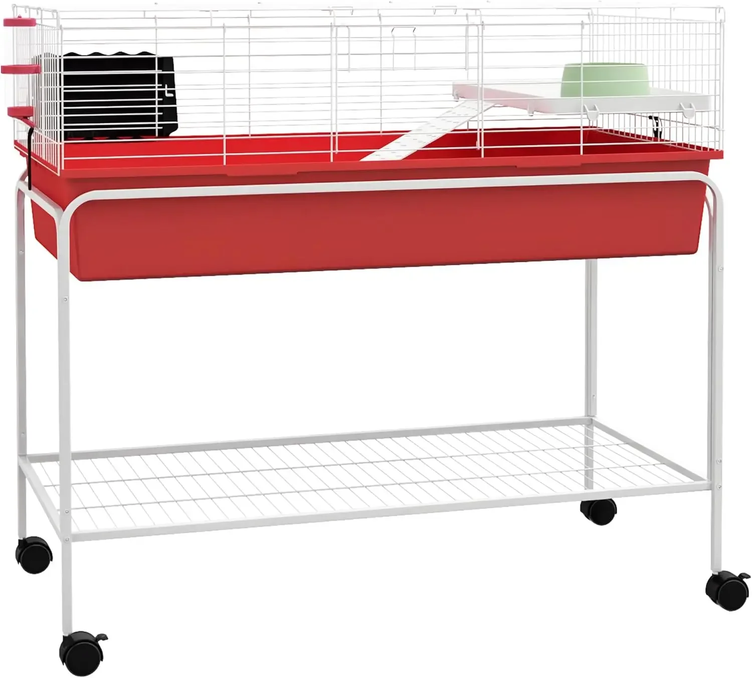 

Two-Story Small Animal Cage Removable from Stand, Guinea Pig Cage with Shelf & Wheels, Pet Habitat for Hedgehog, Chinchilla, Fer