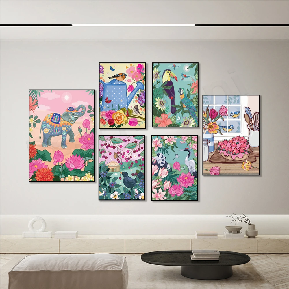 Grouse and pheasant, vulture and tawny owl, chaffinch, peacock, toucan and parrot, exotic birds, animals and flowers poster