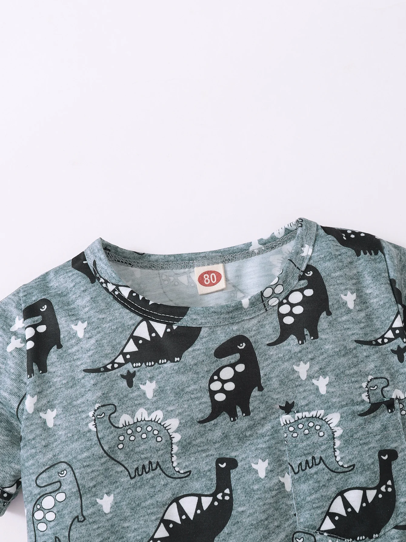 Casual Summer Outdoor Boy Baby Round Neck Cartoon Dinosaur Print Short-Sleeved T-Shirt Pure Black Shorts Daily Two-Piece Suit