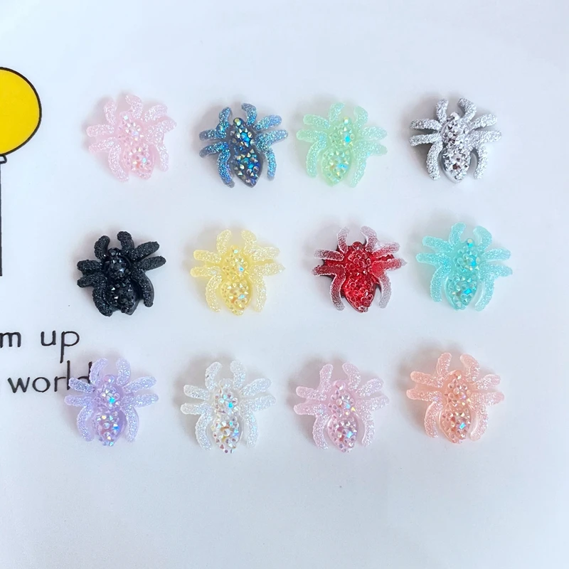 60Pcs New Cute Mini Shiny Spider Resin Flatback Ornament Nail Jewelry Making accessori per capelli