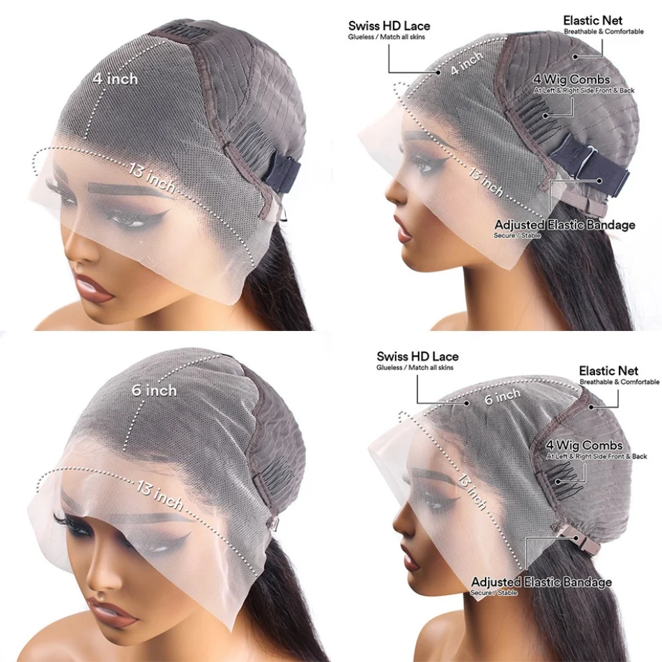 Perucas brasileiras de onda profunda para mulheres, peruca frontal transparente, 100% cabelo humano, peruca dianteira de gengibre, 13x4, 13x6, escolha