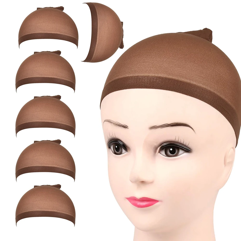 

6/10 шт. Красно-коричневые шапочки для париков, нескользящие эластичные нейлоновые шапочки для париков, мягкие и дышащие шапочки для париков с закрытым концом, 2 шт./упаковка