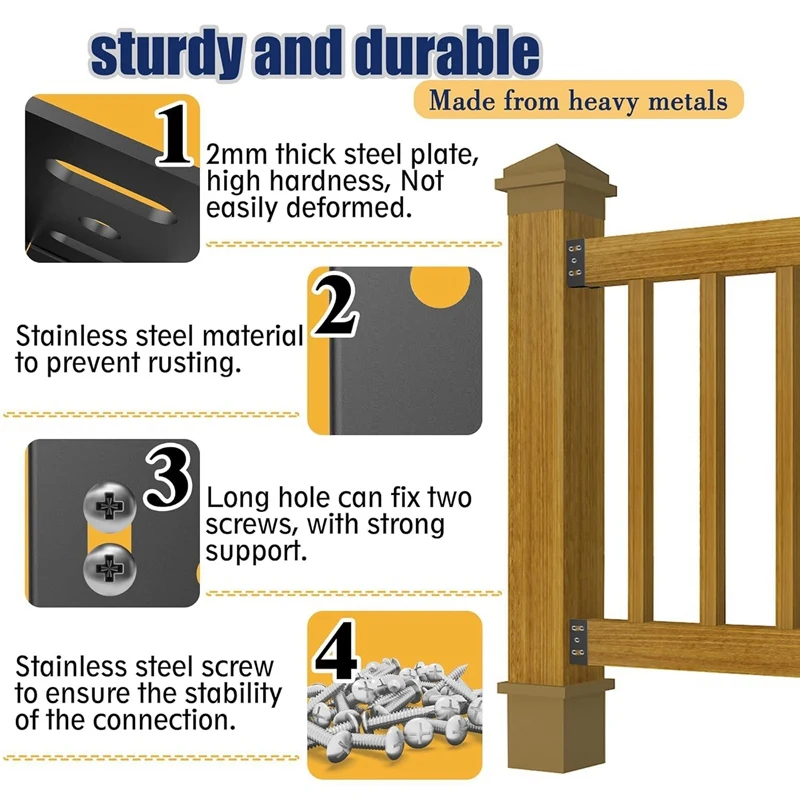 Сверхмощный кронштейн для забора из углеродистой стали с винтами для виниловой панели для забора, комплект кронштейнов для соединительной рейки, 4 шт., прочный черный