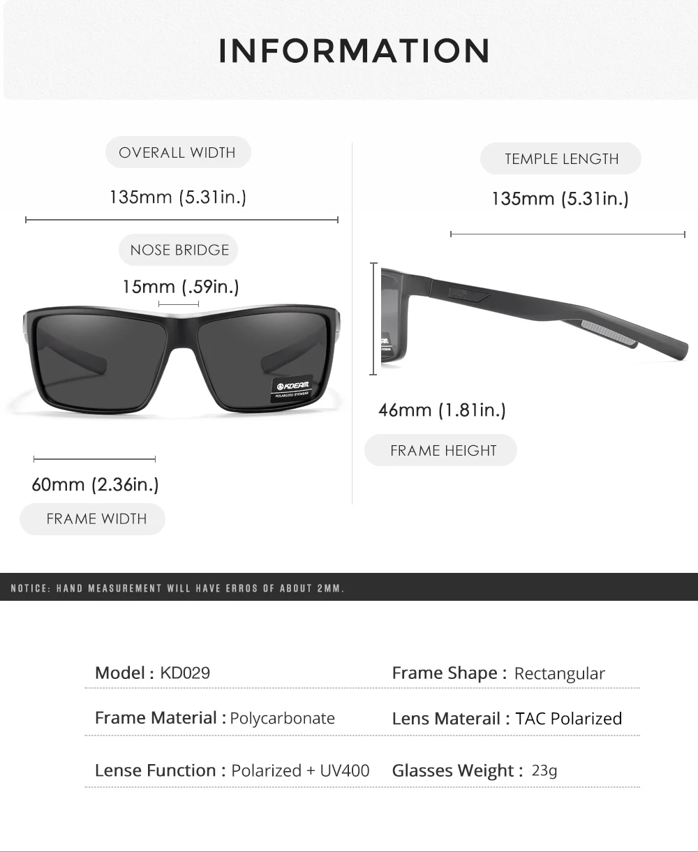 KDEAM Rechteckigen männer Polarisierte Sonnenbrille Echt Beschichtung Bietet Durable & EINE Barriere, Dass Abstößt Öl Und Schweiß Für Einfach sauber – Detail 2