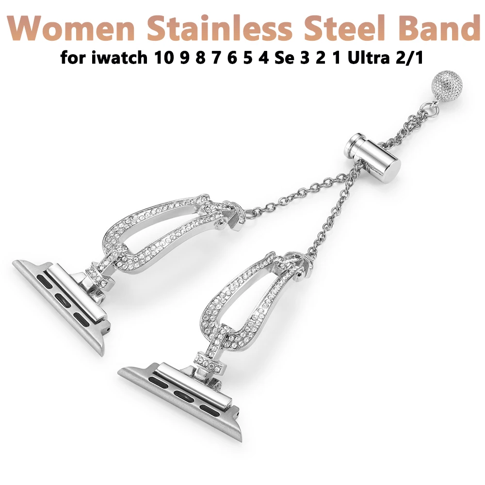 

Women Diamond Metal Strap for Apple Watch 45mm Band 46mm 42mm 41mm 44/49mm 40mm Chain Bracelet IWatch Series 10 9 8 7 Se 6 Ultra