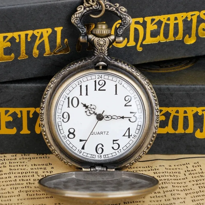 البرونزية ساعة جيب كوارتز النار التنفس الله الوحش نمط العربية الرقمية قلادة قلادة ساعة فوب سلسلة ساعة نسائية للرجال